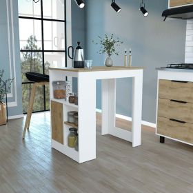 DEPOT E-SHOP Masset Kitchen Island with Side Shelve and Push to open Cabinet , White / Macadamia