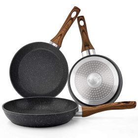 RAINBEAN Frying Pan Set 3-Piece Nonstick Saucepan Woks Cookware Set,Heat-Resistant Ergonomic Wood Effect Bakelite Handle Design