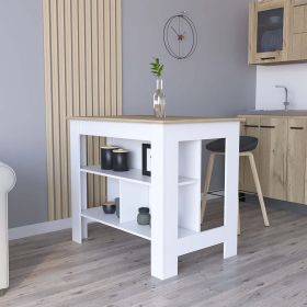 Kitchen Island Antibacterial Dozza,Three Shelves, Light Oak / White Finish