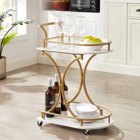 2-Tier Bar Cart, Mobile Bar Serving Cart, Industrial Style Wine Cart for Kitchen, Beverage Cart with Wine Rack and Glass Holder