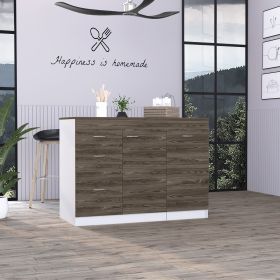 Laurel 3-Drawer L-Shaped Convertible Kitchen Island White and Dark Walnut