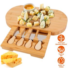 Oval Bamboo Cheese Board Knife Set Wooden Cheese Serving Platter Tray