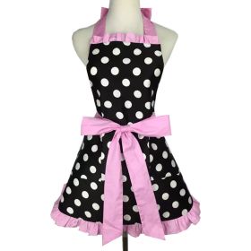 1pc Cute Apron, Retro Polka Dot Aprons, Ruffle Side Vintage Cooking Aprons With Pockets, Adjustable Kitchen Aprons For Women Girls, Waitress Chef (Color: Big Round Dot Pink Lace)